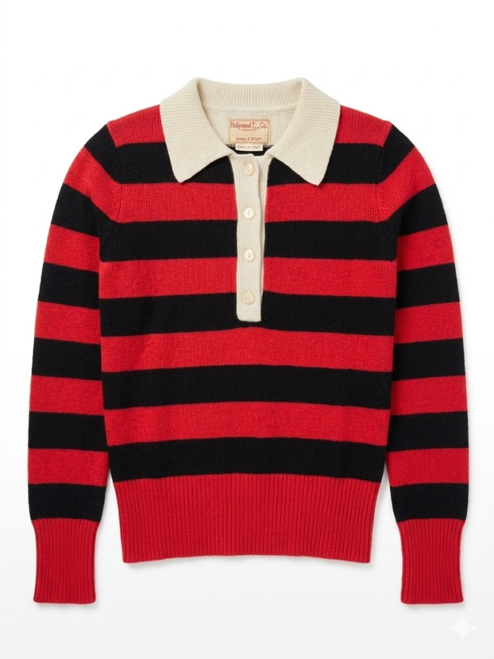 Hollywood Trading Company HTC Rare Striped Rugby Polo Sweater Red Black Size XS
